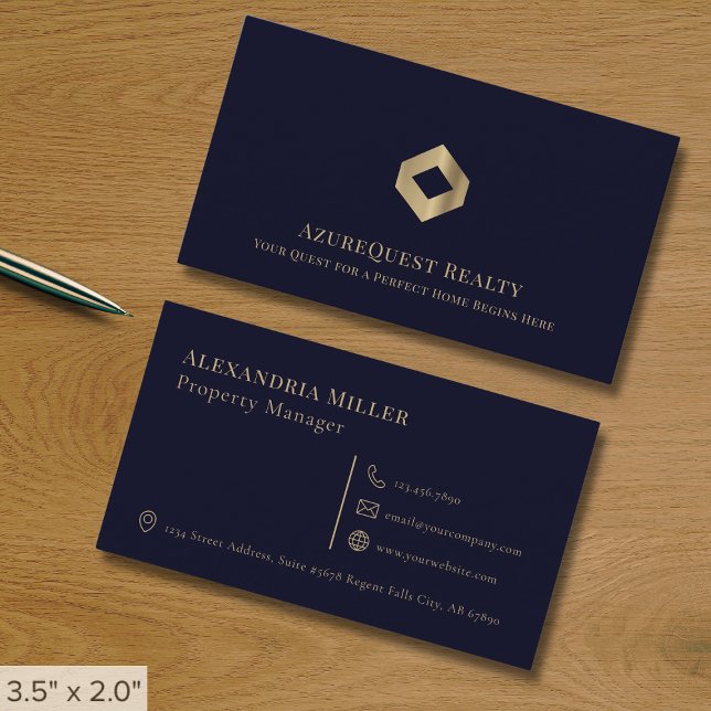 Cartão De Visita Logotipo azul de luxo marinho (Criador carregado)