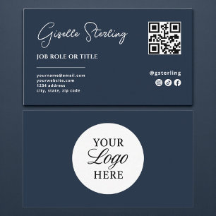 Cartão De Visita Logotipo Azul do marinho QR Código da empresa Prof