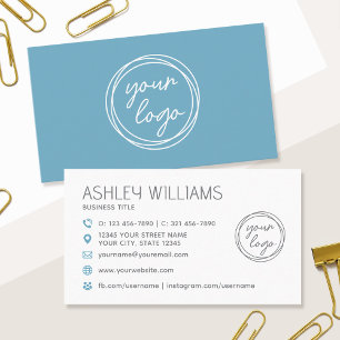 Cartão De Visita Logotipo Azul Elegante Profissional Cor Personaliz