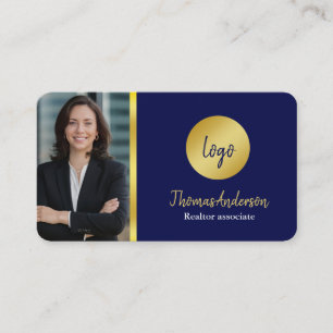 Cartão De Visita Logotipo Azul-Marinho e Dourado Moderno Foto de Ag