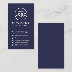 Cartão De Visita Logotipo Azul-Marinho Minimalista Moderno Vertical