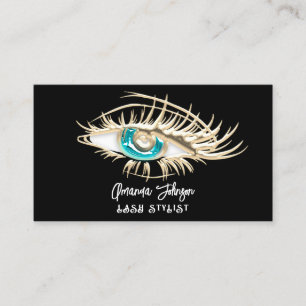 Cartão De Visita Logotipo azul preto branco Dourado Eyelash Qr