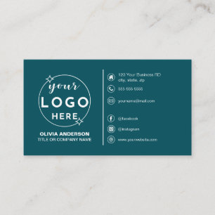 Cartão De Visita Logotipo Azul Turquesa Simples Moderno Ícones Pers