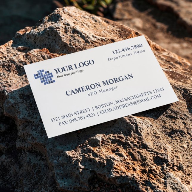 Cartão De Visita Logotipo Básico de Adicionar Branco Azul (Criador carregado)