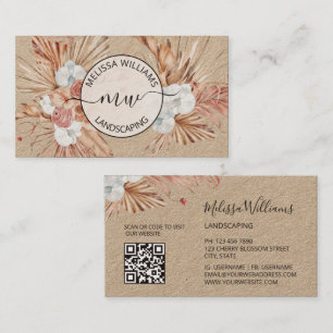 Cartão De Visita Logotipo Boho Aquarela de Grama das Pampas Rústica