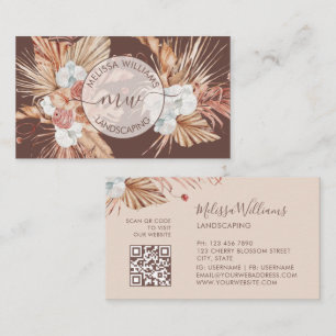 Cartão De Visita Logotipo Boho de Aquarela de Grama da Pampas Terra