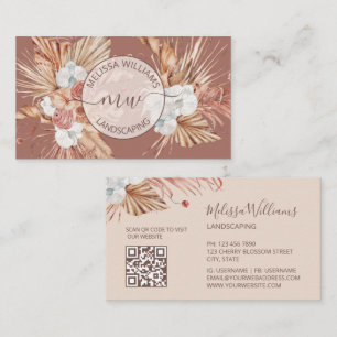 Cartão De Visita Logotipo Boho de Grama Pampas Terracota Aquarela