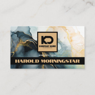 Cartão De Visita Logotipo BOLD Azul Escuro Dourado Tinta Fluida QR 