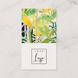 Cartão De Visita Logotipo Botânico de Folhagem Tropical Verde Boho