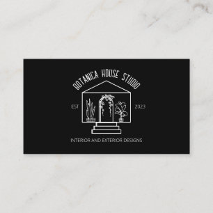 Cartão De Visita Logotipo Botânico Minimalista Casa Interior Preto 
