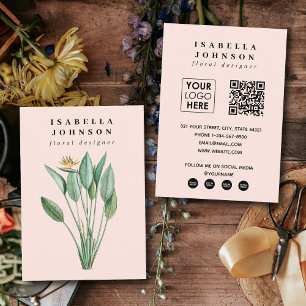 Cartão De Visita Logotipo Botânico Moderno - Código QR Rosa - Códig