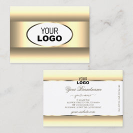 Cartão De Visita Logotipo branco e creme Borda Dourada leve do deco