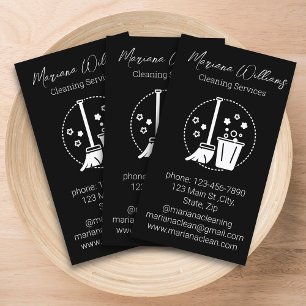 Cartão De Visita logotipo branco preto dos serviços de limpeza simp