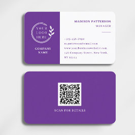 Cartão De Visita Logotipo branco roxo Código QR Moderno minimalista