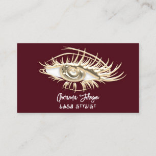 Cartão De Visita Logotipo Burgundy Dourado Eyelash Código Qr