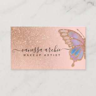 Cartão De Visita Logotipo Butefly Glitter Dourado do Arco-Íris ros