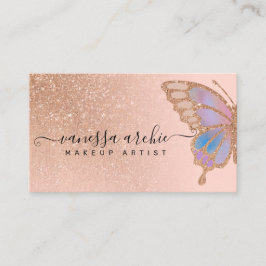 Cartão De Visita Logotipo Butefly Glitter Dourado do Arco-Íris rosa