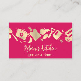 Cartão De Visita Logotipo catering do Chef Pessoal Código QR - Rosa