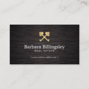 Cartão De Visita Logotipo chave do esqueleto Dourado Imobiliário, M