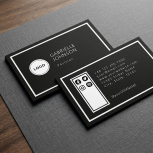 Cartão De Visita Logotipo Círculo Profissional Preto Branco Moderno