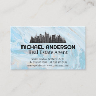 Cartão De Visita Logotipo Cityscape   Azul-mármore