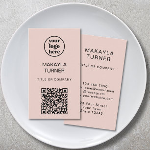 Cartão De Visita Logotipo Código QR Empresarial Rosa Bege Profissio