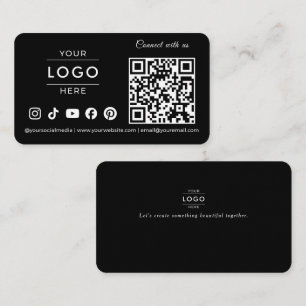 Cartão De Visita Logotipo Código QR Preto Minimalista de Luxo Texto