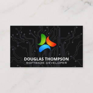 Cartão De Visita Logotipo Colorido Circuito de Tecnologia Tecno