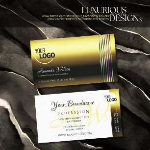 Cartão De Visita Logotipo colorido de borda Dourada de luxo e horas