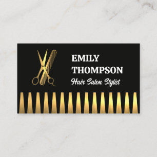 Cartão De Visita Logotipo Comb da Tesoura Metálico Dourado