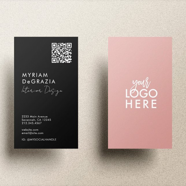 Cartão De Visita Logotipo comercial de script de código QR minimali (Criador carregado)