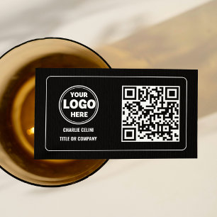 Cartão De Visita Logotipo comercial do código QR elegante: Black Mo