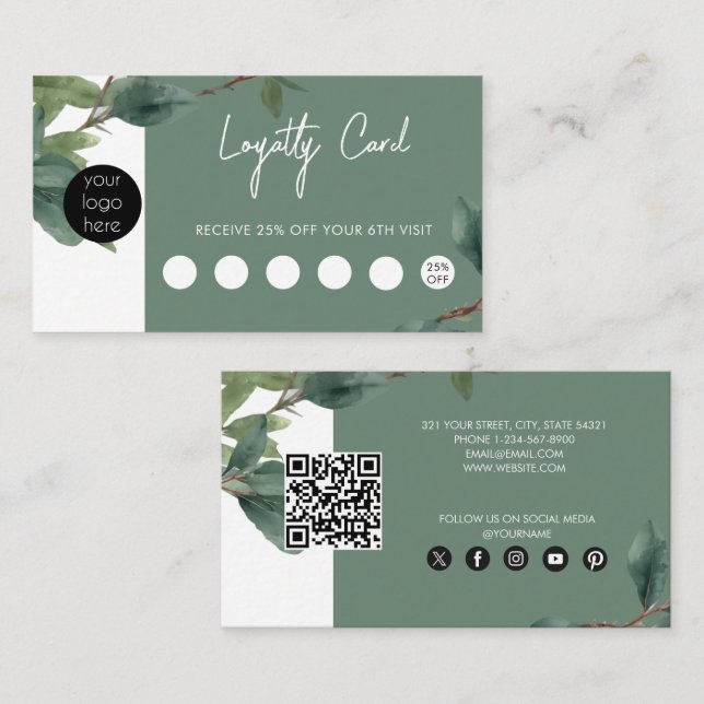 Cartão De Visita Logotipo comercial Eucalyptus Lealdade ao código Q (Frente/Verso)