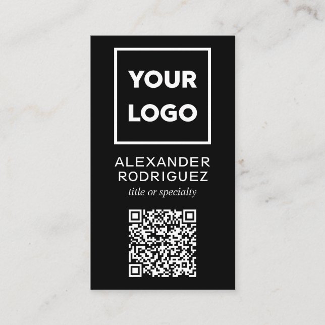 Cartão De Visita Logotipo comercial personalizado e código QR preto (Frente)