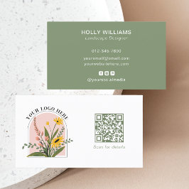 Cartão De Visita Logotipo Corporativo Verde Moderno Código QR