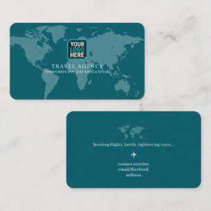 Cartão De Visita Logotipo da Agência de Viagens Mapa Mundial azul