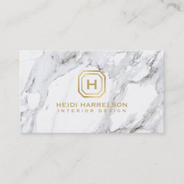 Cartão De Visita Logotipo da Caixa de Vidro Monograma Marble Branco