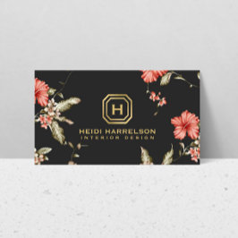 Cartão De Visita Logotipo da Caixa de Vidro Monograma Vintage Flora