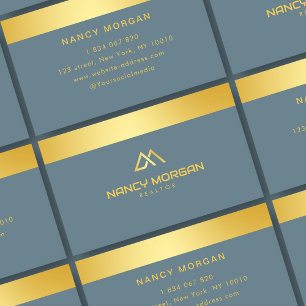Cartão De Visita Logotipo da Casa do Realtor Azul e Dourado
