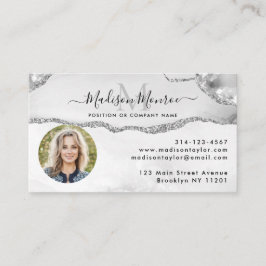 Cartão De Visita Logotipo da Cinza Glam Silver Glitter Fotografia A