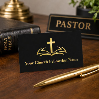 Cartão De Visita Logotipo da Cruz Dourada da Bíblia Aberta Pastor d