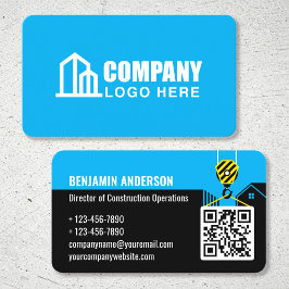 Cartão De Visita Logotipo da Empresa Código QR do Empreiteiro Azul 