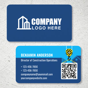 Cartão De Visita Logotipo da empresa de construção Código QR Marinh