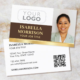 Cartão De Visita Logotipo da empresa profissional QR Brown Dourado