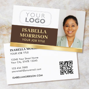 Cartão De Visita Logotipo da empresa profissional QR Brown Dourado