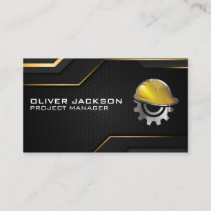 Cartão De Visita Logotipo da engrenagem do duro   Fundo Dourado Pre