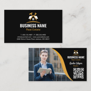 Cartão De Visita Logotipo da Gold House Realtor Código QR de Foto d