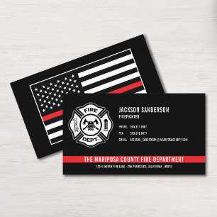 Cartão De Visita Logotipo da Linha Vermelha do Bombeiro do Departam