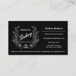 Cartão De Visita Logotipo da padaria Elegante Black White Wreath