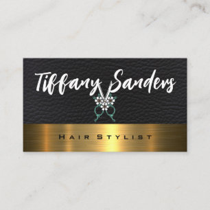 Cartão De Visita Logotipo da tesoura   Couro   Metálico Dourado